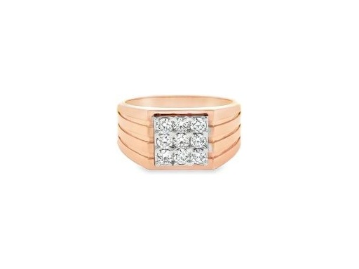 18K Rose Gold Men's Ring with Cluster of Natural Round Diamonds
